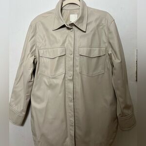 Women's Beige Faux Leather shirt. Has an oversized fit